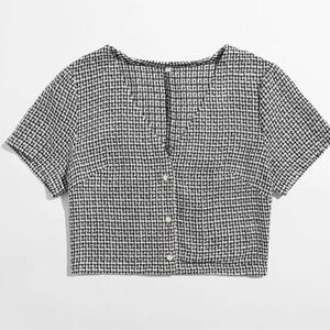 Black & White Houndstooth Tweed Crop Top